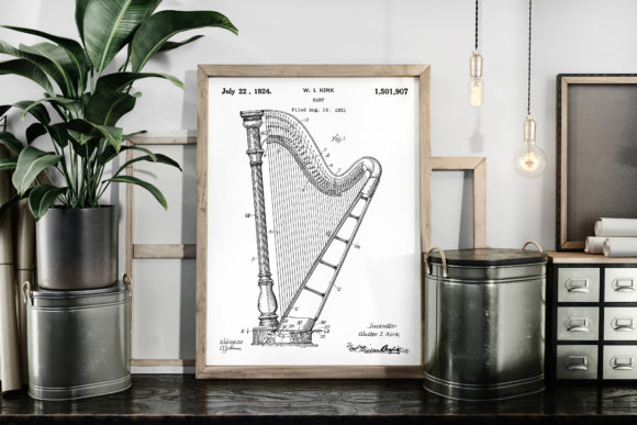 Download Harp 1924 Patent Art Poster Blueprint - 1924 Collection